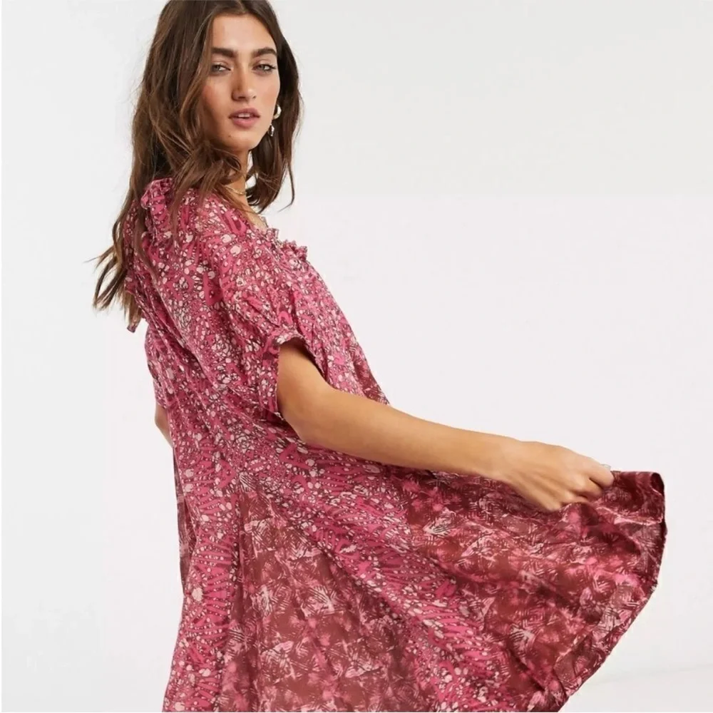 Free People Jet SetBardot Floral Printed Babydoll Oversized Mini Dress XS NWOT - Picture 5 of 8